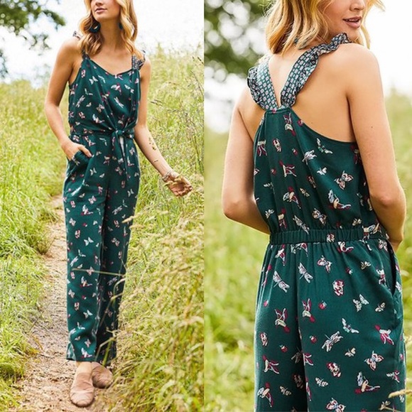 Matilda Jane evergreen hummingbird dream‎ green floral jumpsuit size XS - Picture 1 of 8
